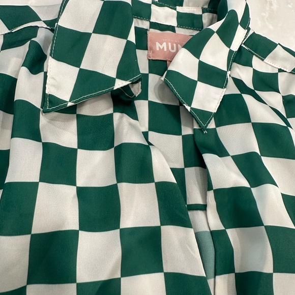 Show Me Your MuMu emerald green checker silk pajama set XS Christmas pajamas - Picture 3 of 3